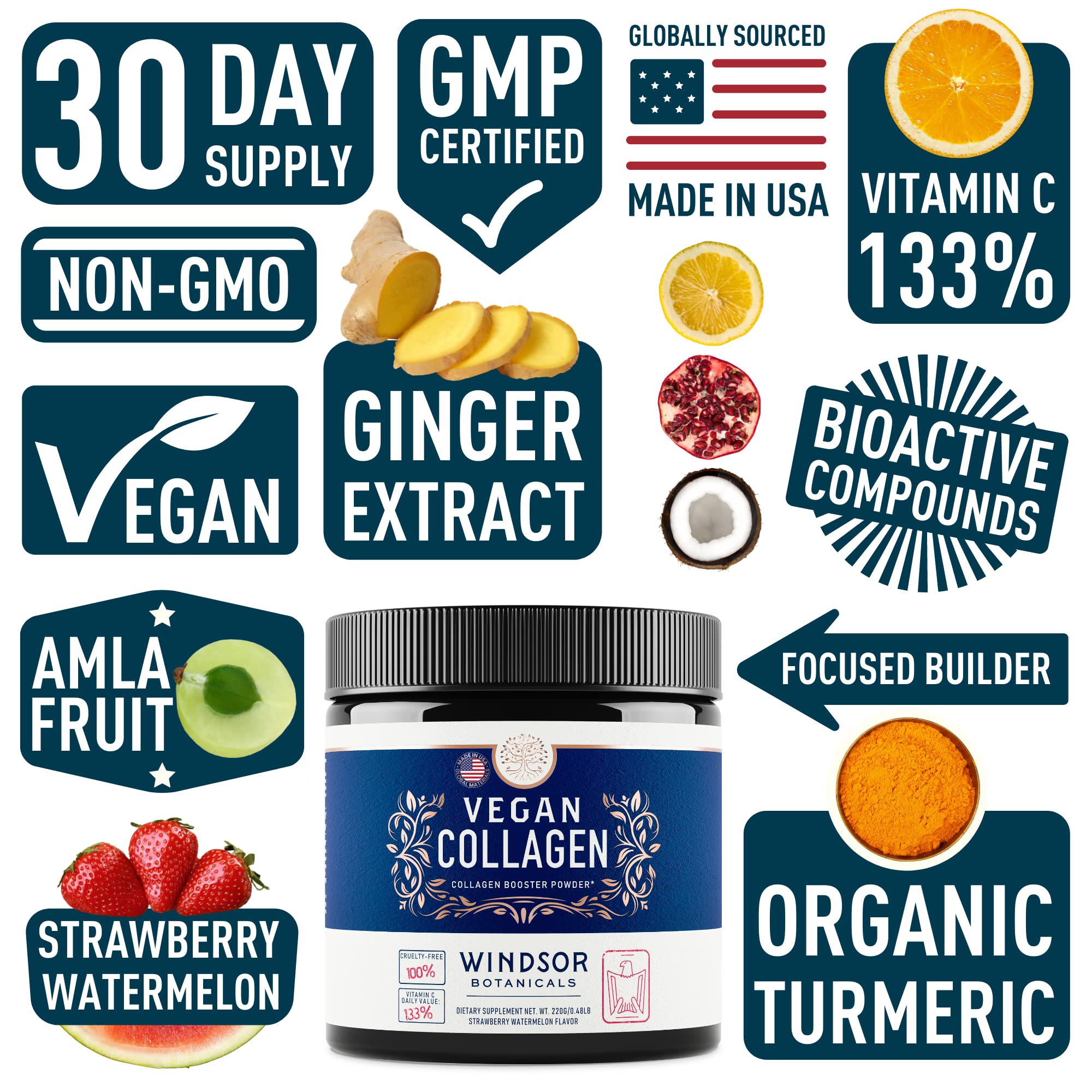 Vegan Collagen Powder Windsor Botanicals Smoothies Strawberry Watermelon 30 Servings (7544849629422)